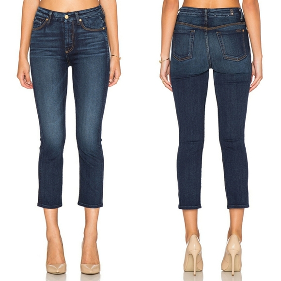 74AMK High Waist Rise Vintage Straight Crop Jeans Dark Wash SZ 24 - Picture 1 of 7